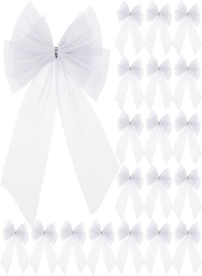 Knitgrip 36 Pcs Christmas Tulle Bows 6x10 Inch Double Layer Handmade Mesh Xmas Tree Bow for Treat Bags Wreath Basket Gift Wrapping Wedding Birthday Valentine's Day Party Decor (White) - Image 1